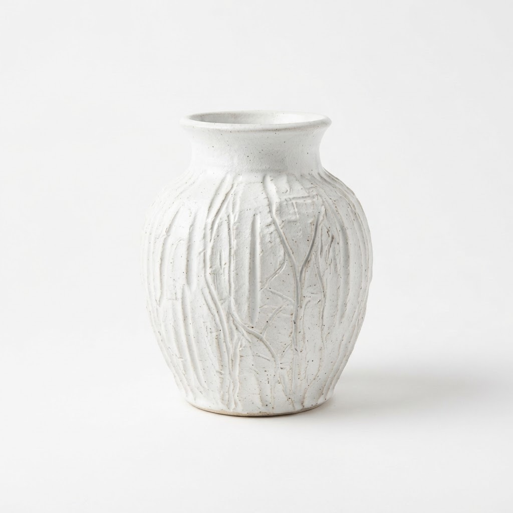 White Textured Ceramic Vase