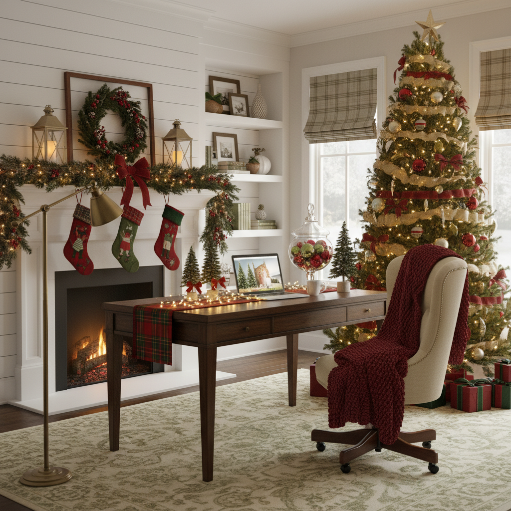 Transitional Christmas Home Office