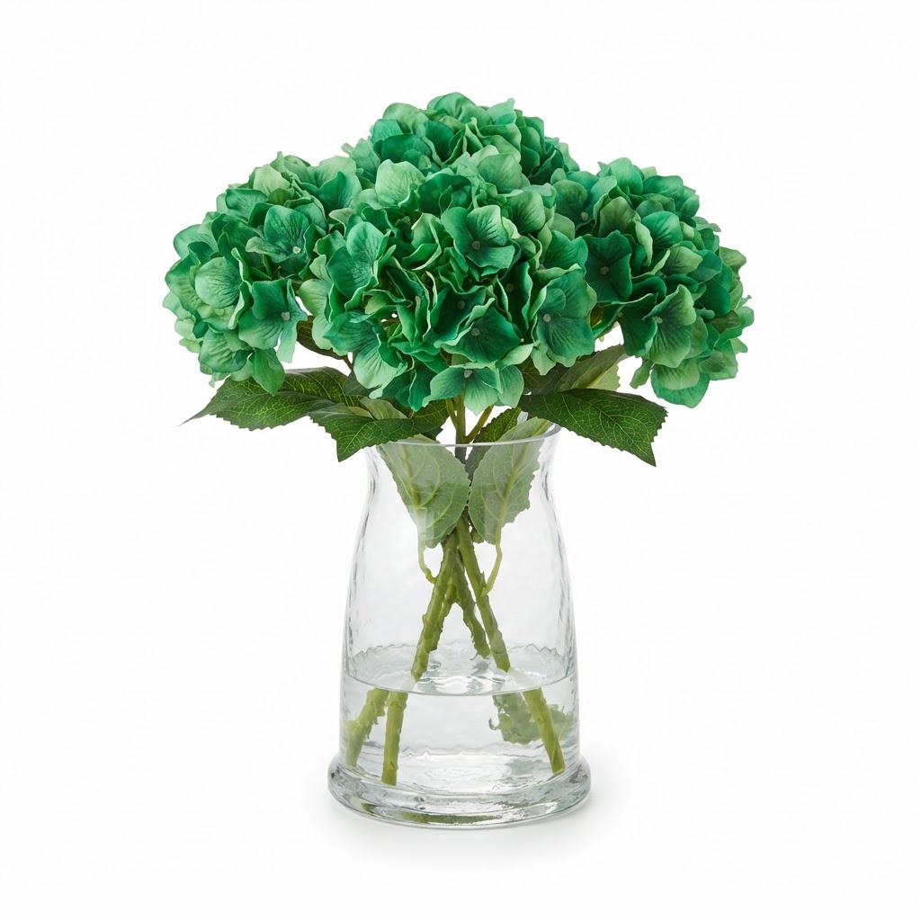 Faux Hydrangea Glass Vase