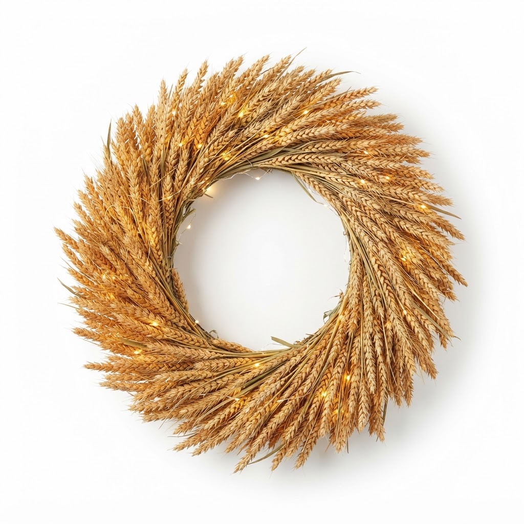 Lighted Dried Wheat Wreath
