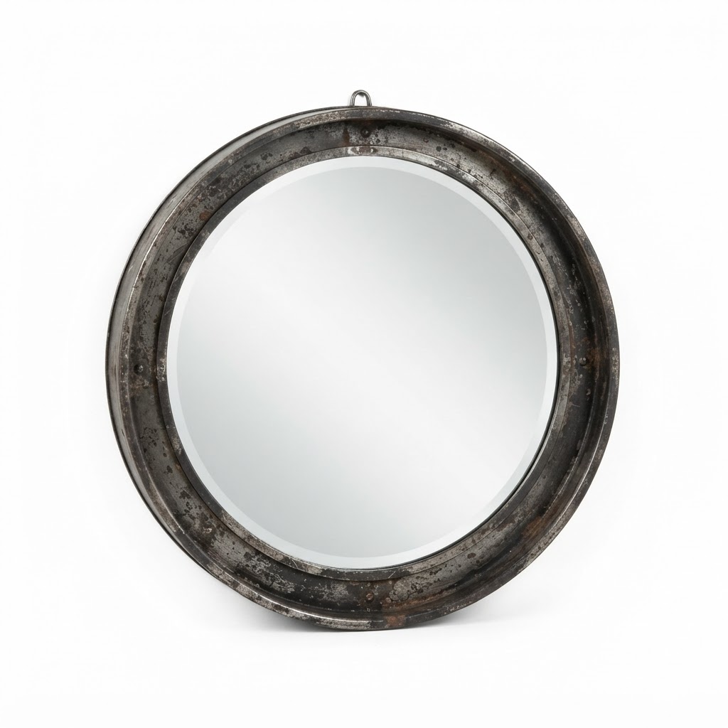 Distressed Round Mirror