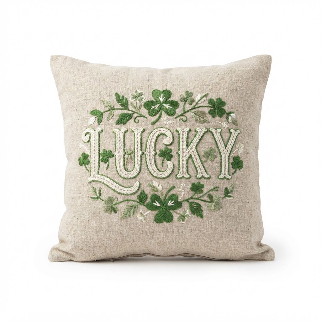 Embroidered Lucky Throw Pillow