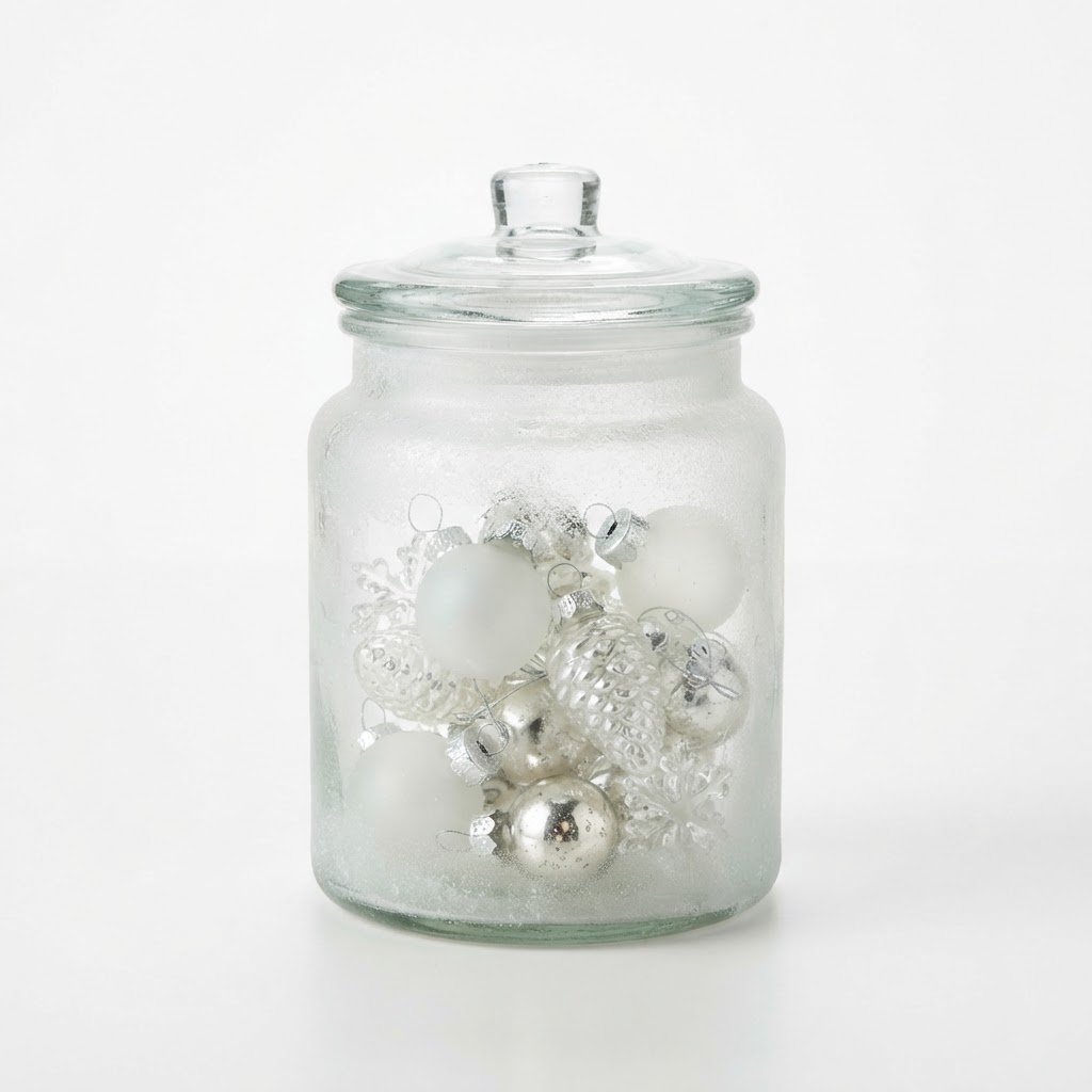 Winter Frosted Glass Ornaments Jar