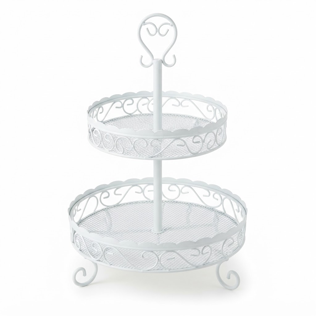 Two-Tier White Metal Serving Stand