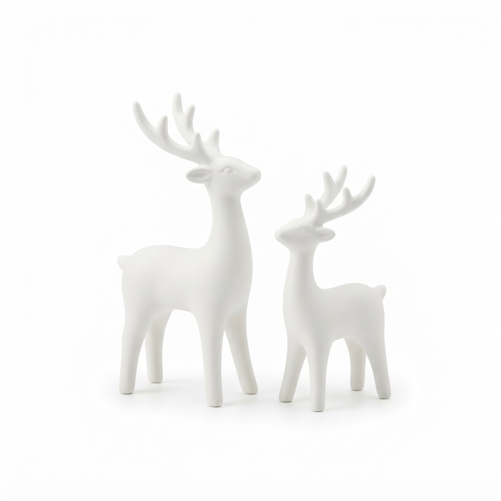 White Ceramic Reindeer Figurine Set