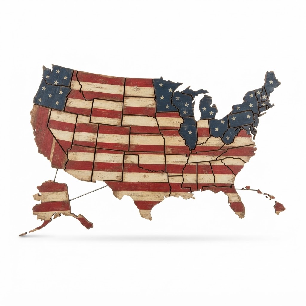 Independence Day wooden US map wall art