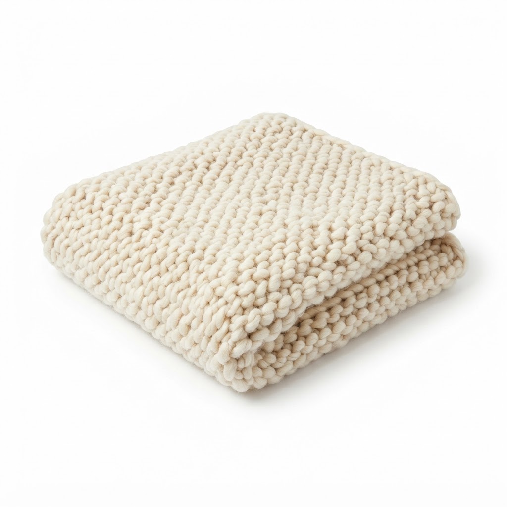 Chunky Cream Knit Throw Blanket