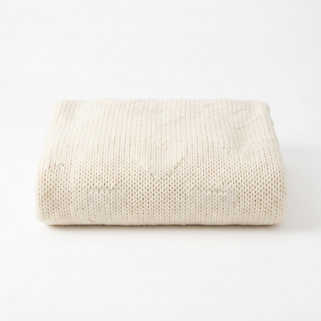 Cream Knit Heart Throw Blanket