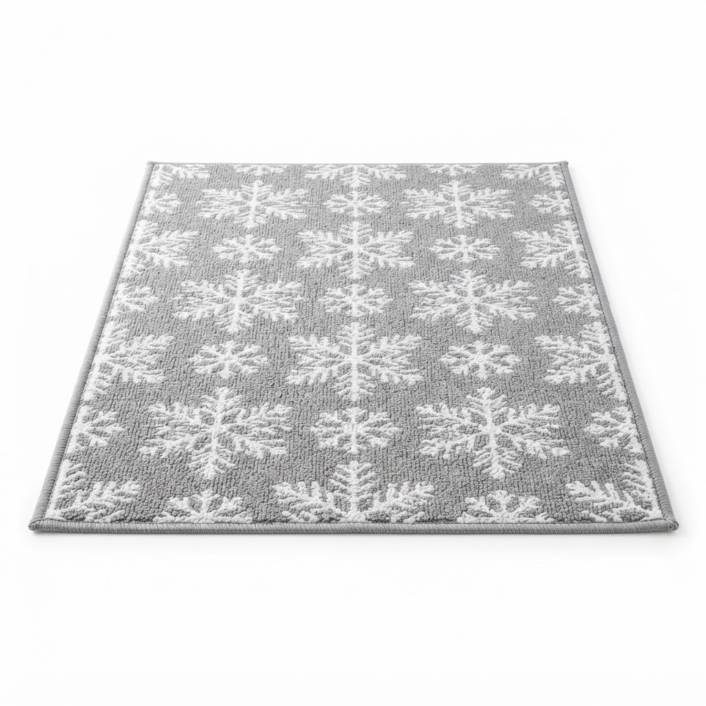 Snowy Grey Snowflake Entryway Rug