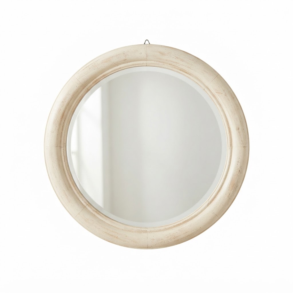 Whitewashed Round Wall Mirror