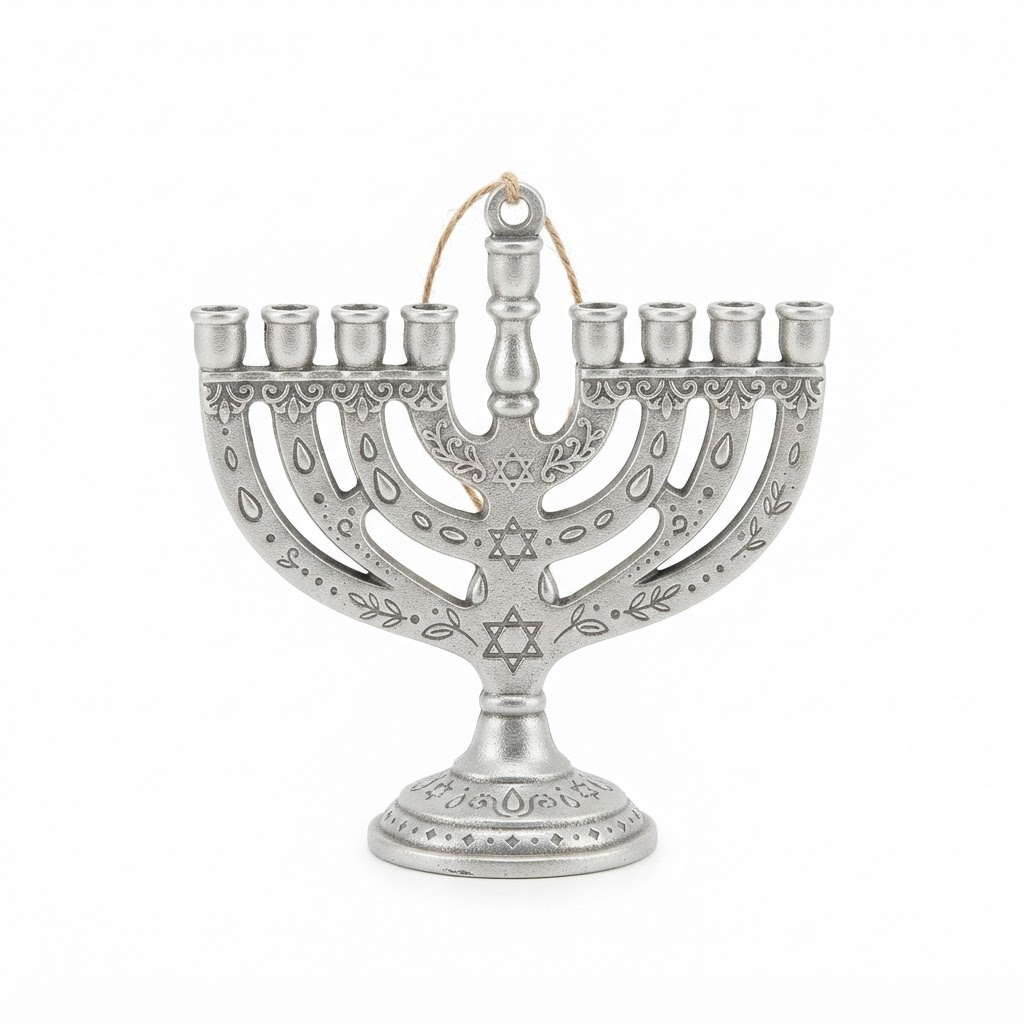 Matte Silver Menorah Ornament