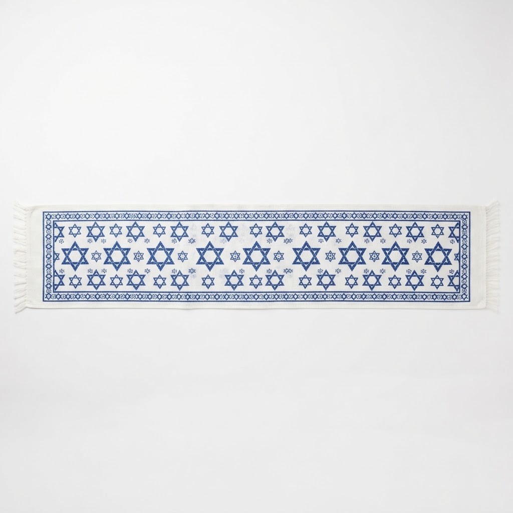 Blue and White Star of David Table Runner