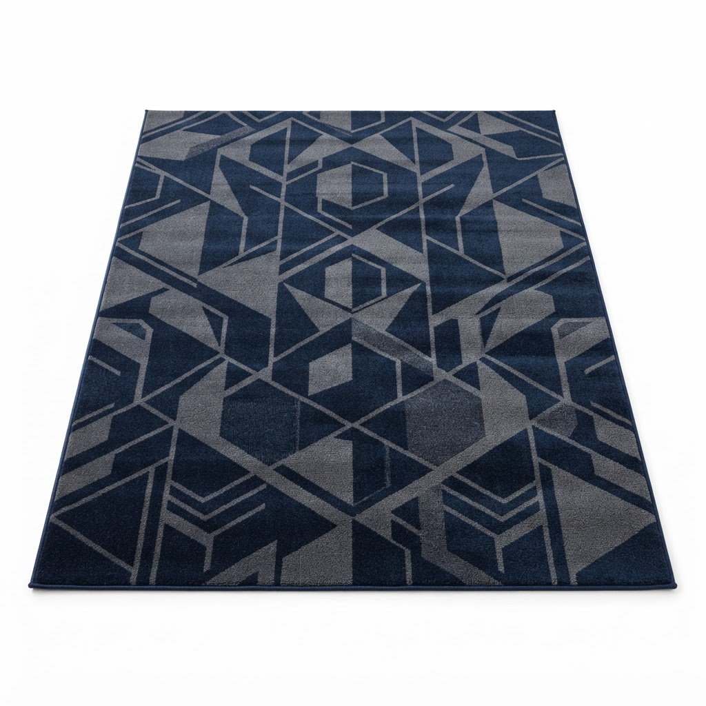 Geometric Navy and Gray Area Rug