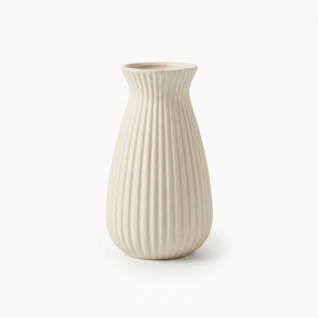 Cream Ceramic Fluted Vase