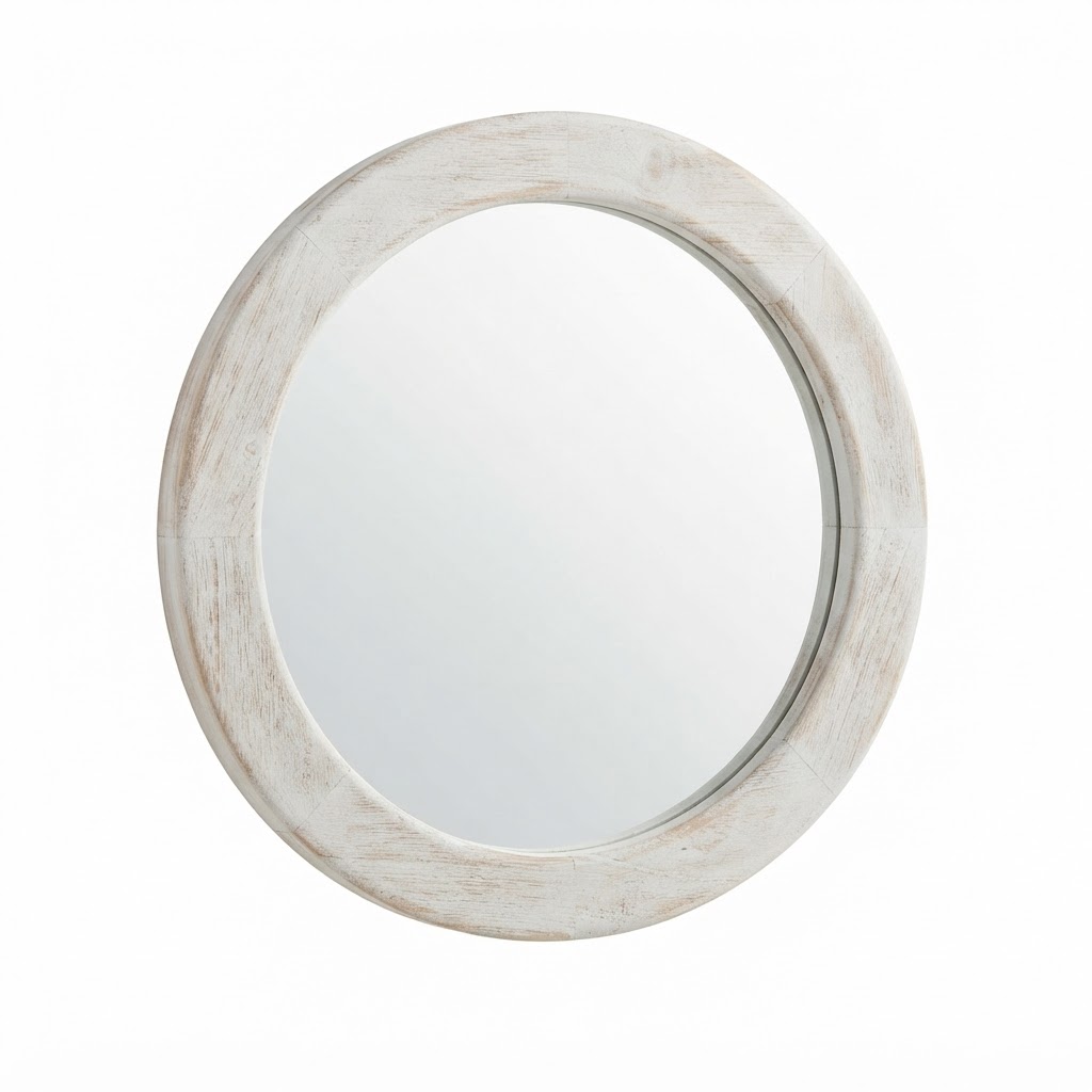 Round White Washed Mirror
