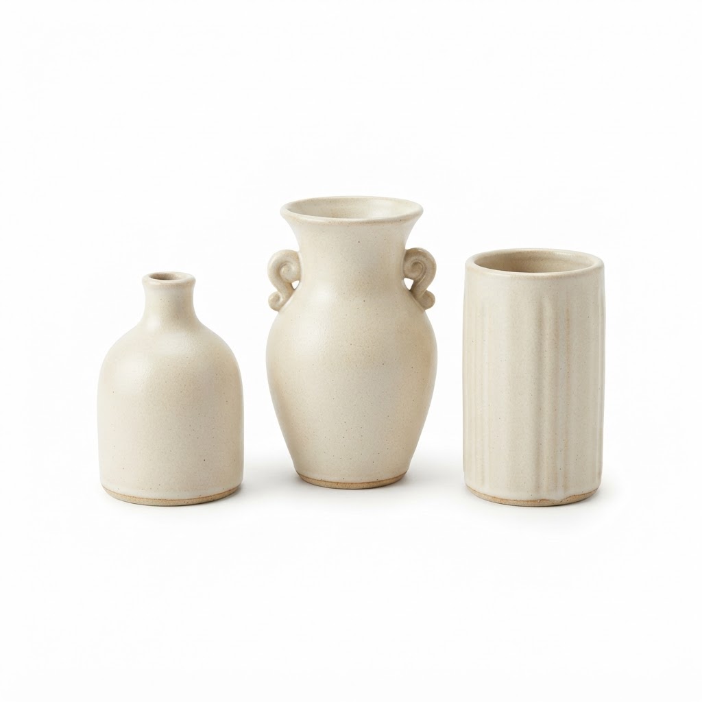 Cream Ceramic Bud Vase Set