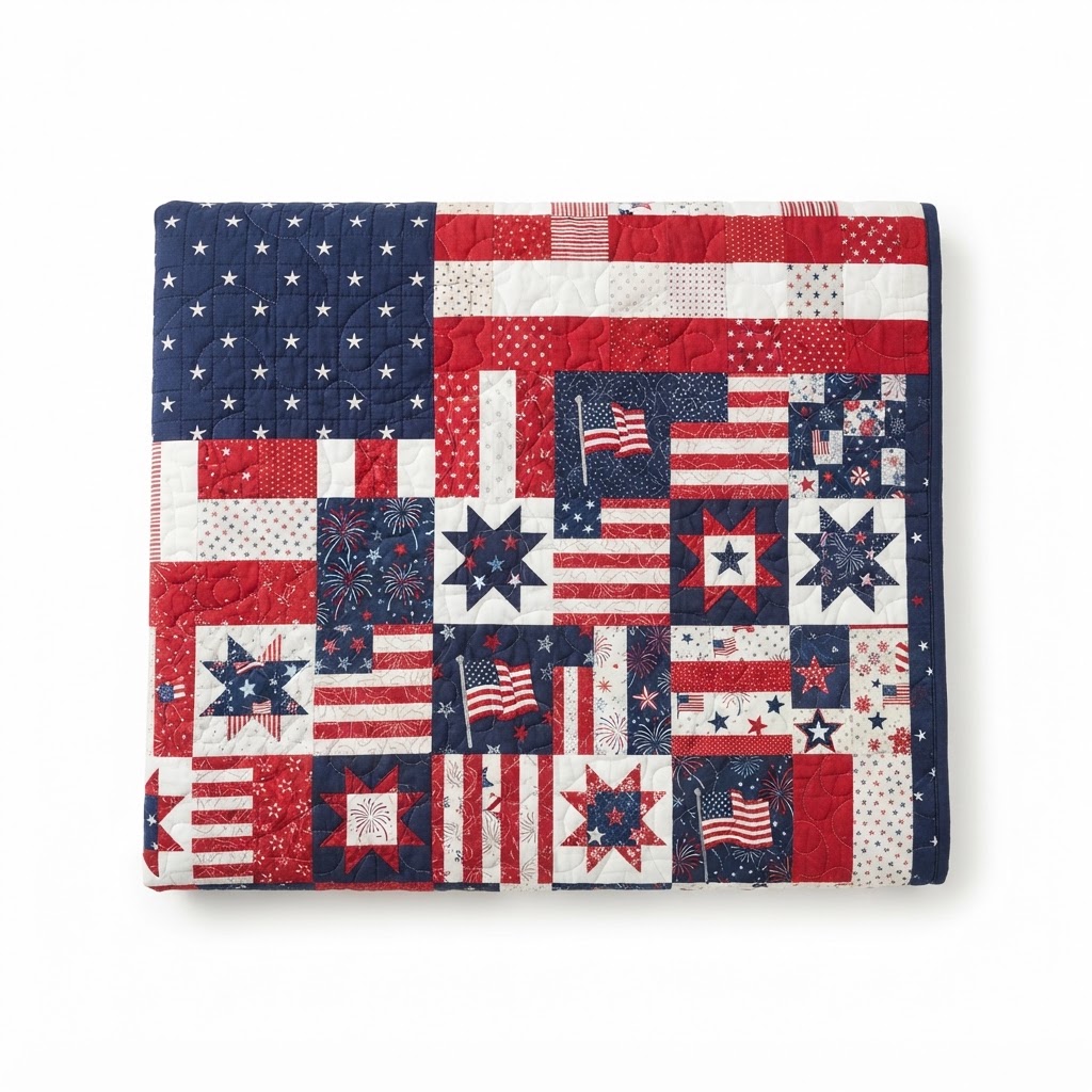 Independence Day Stars and Stripes Patchwork Quilt