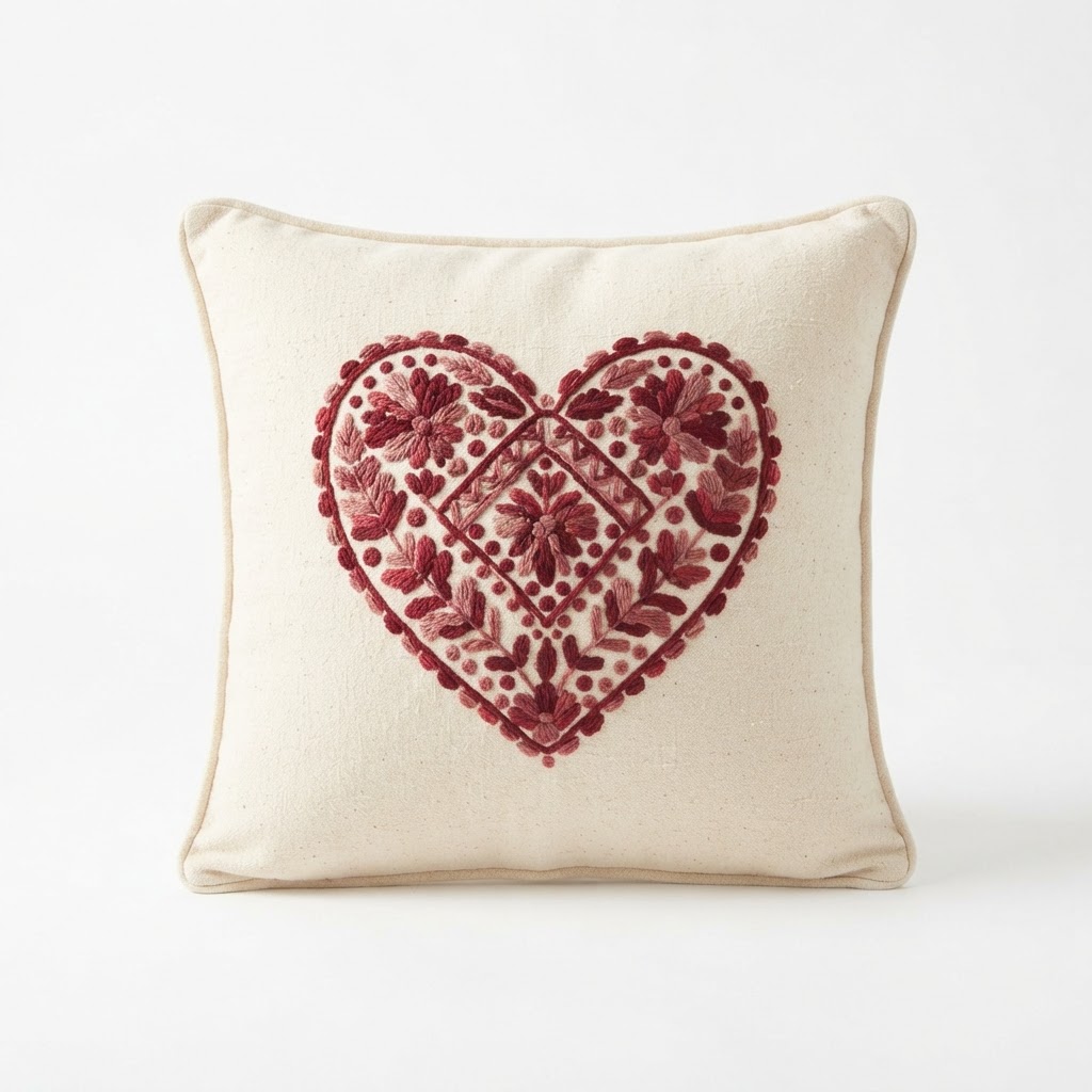 Embroidered Heart Accent Pillow