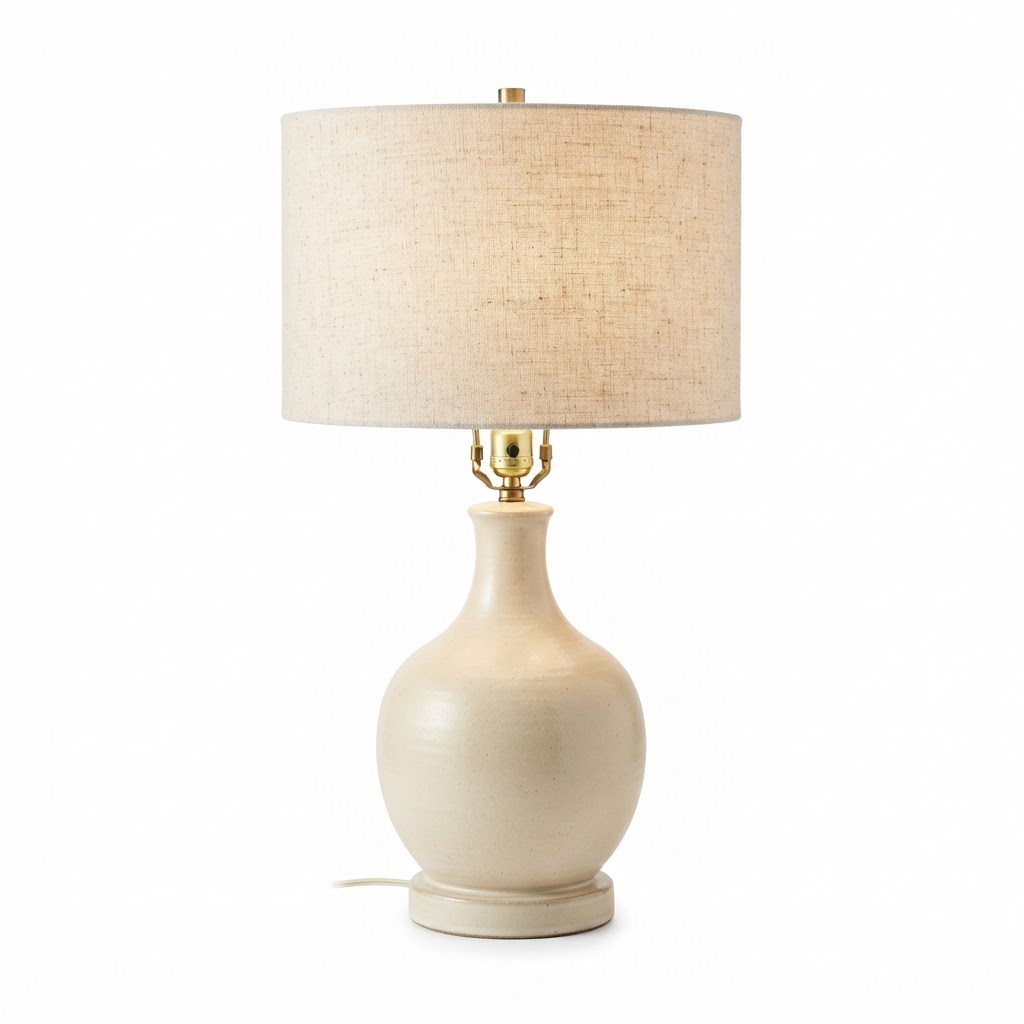 Cream Table Lamp with Linen Shade