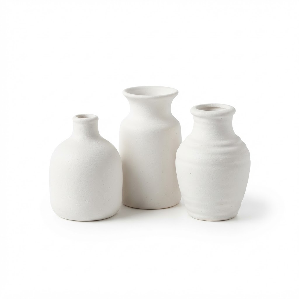 White Ceramic Bud Vase Set