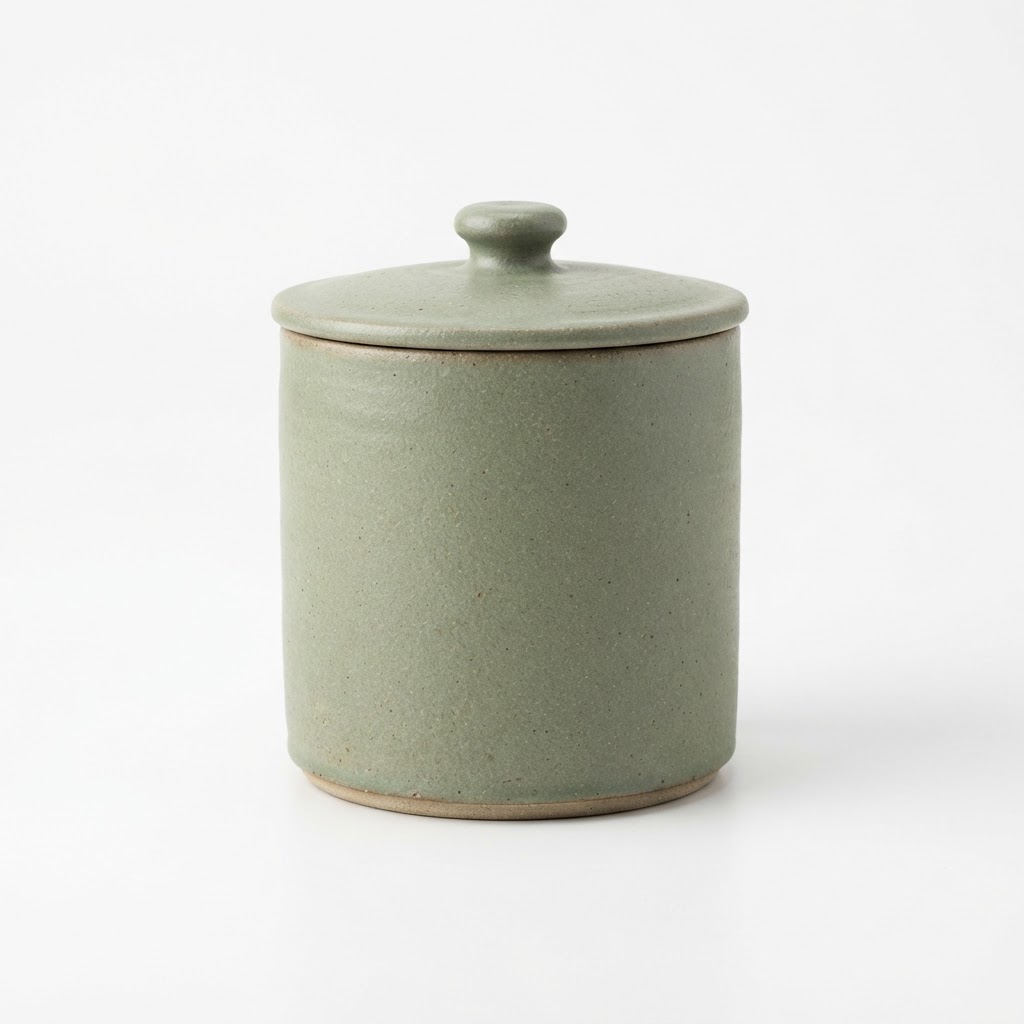 Stoneware Matte Sage Green Storage Pot