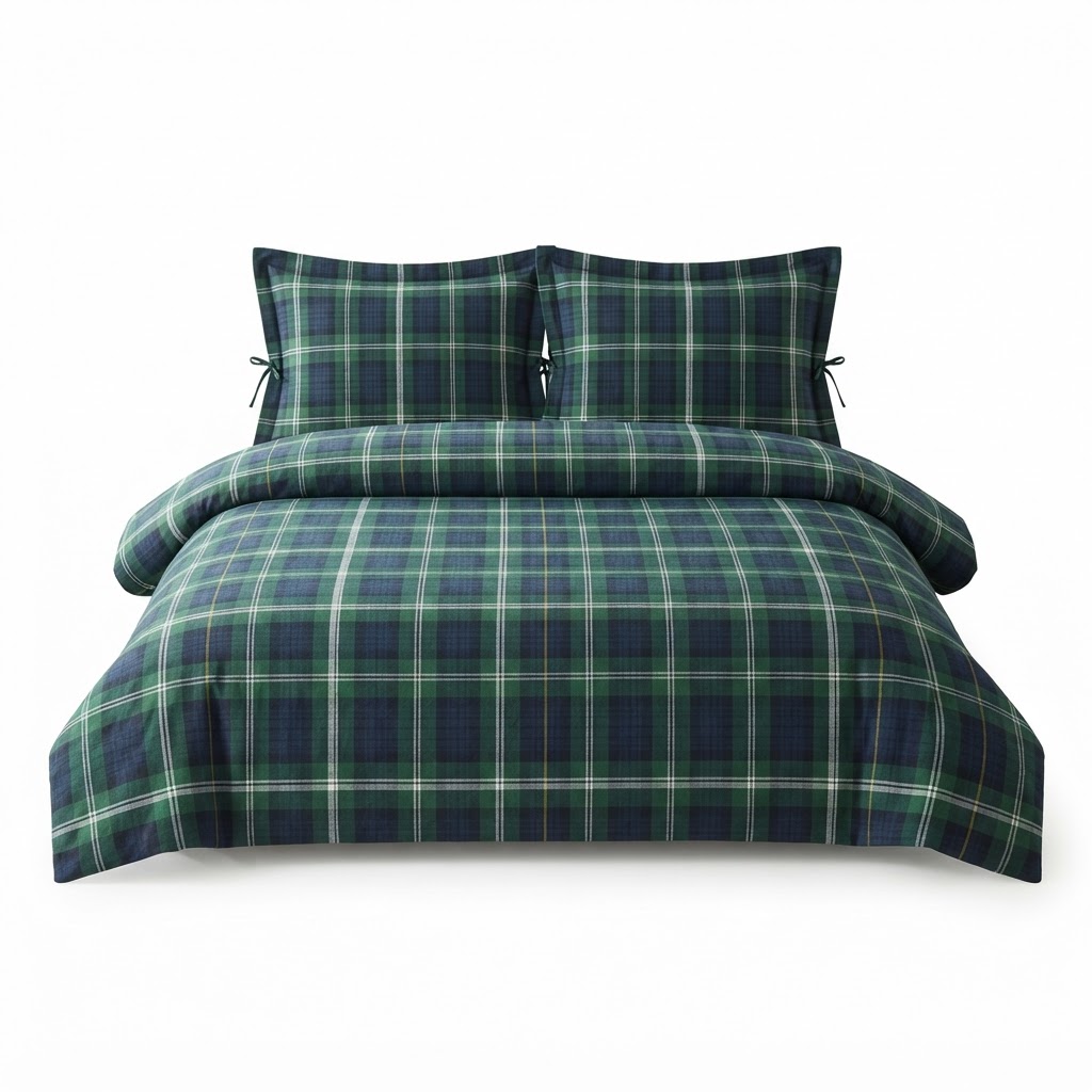 Green Plaid Cotton Bedding Set