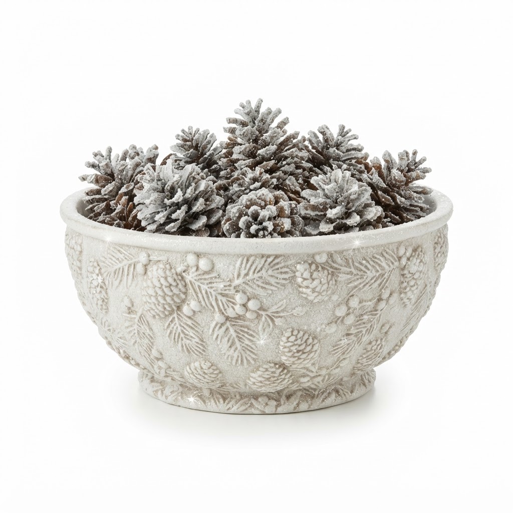 Frosted Pinecone Centerpiece Bowl