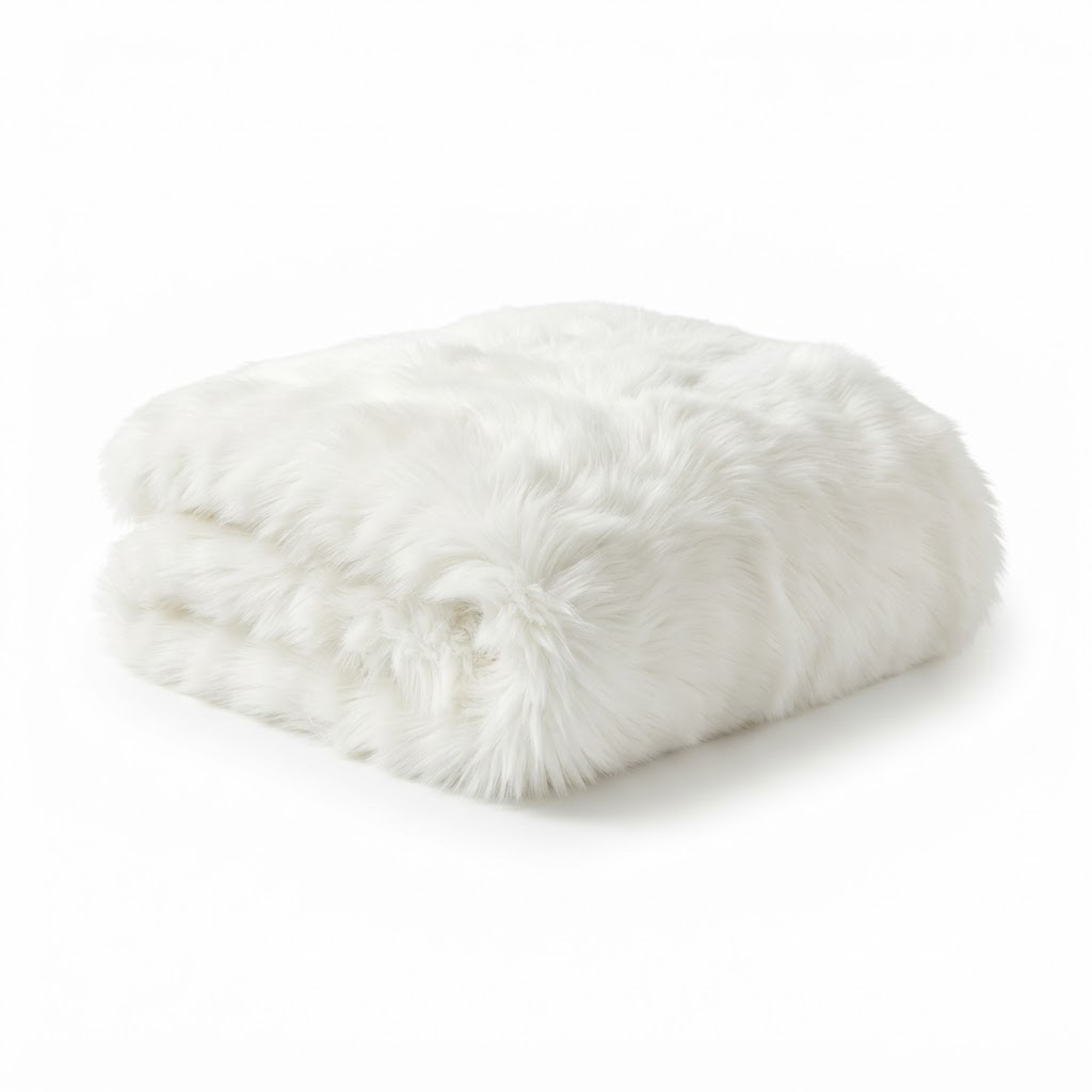 Faux Fur White Bench Throw