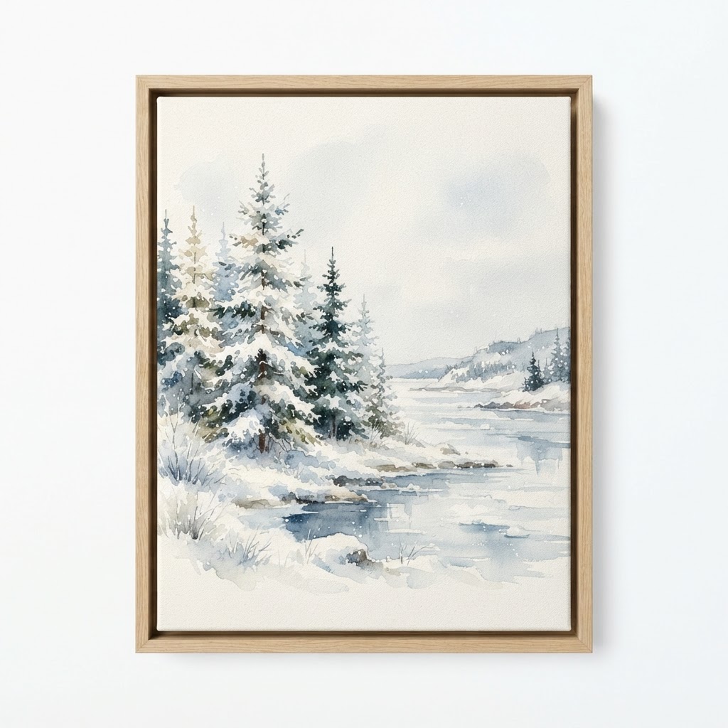 Winter Snowy Pine Watercolor Wall Art