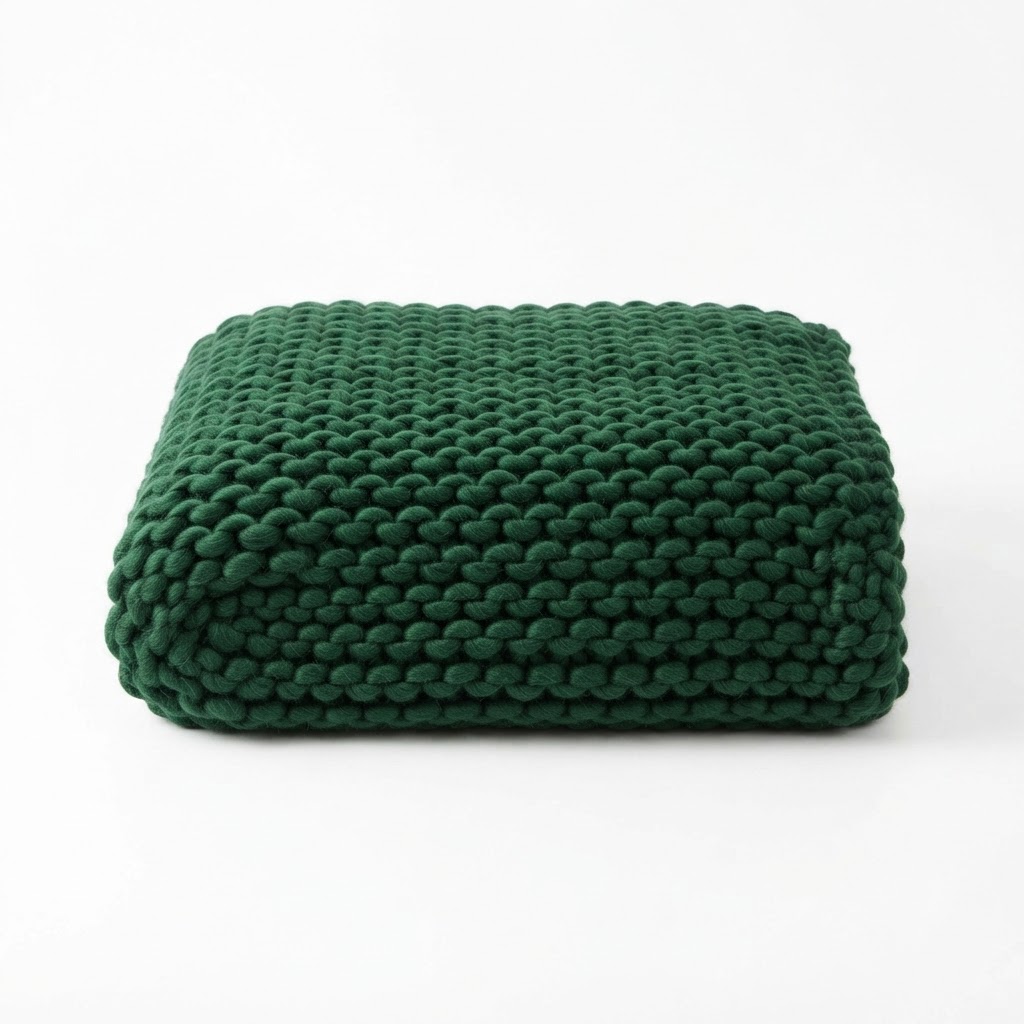 Forest Green Chunky Knit Throw Blanket