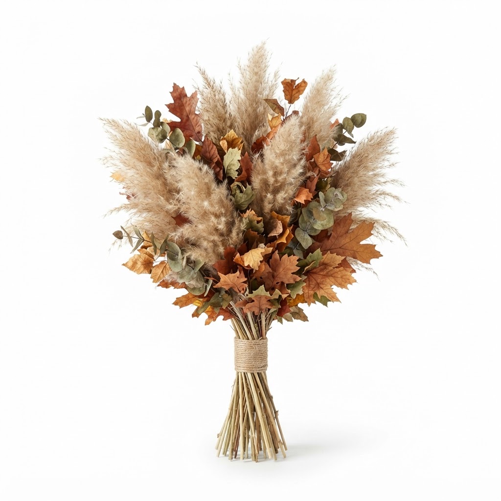 Dried Pampas Grass and Fall Leaves Bouquet