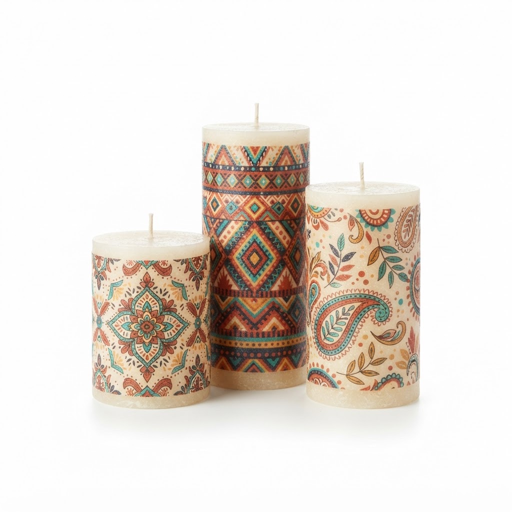 Patterned Pillar Candle Set