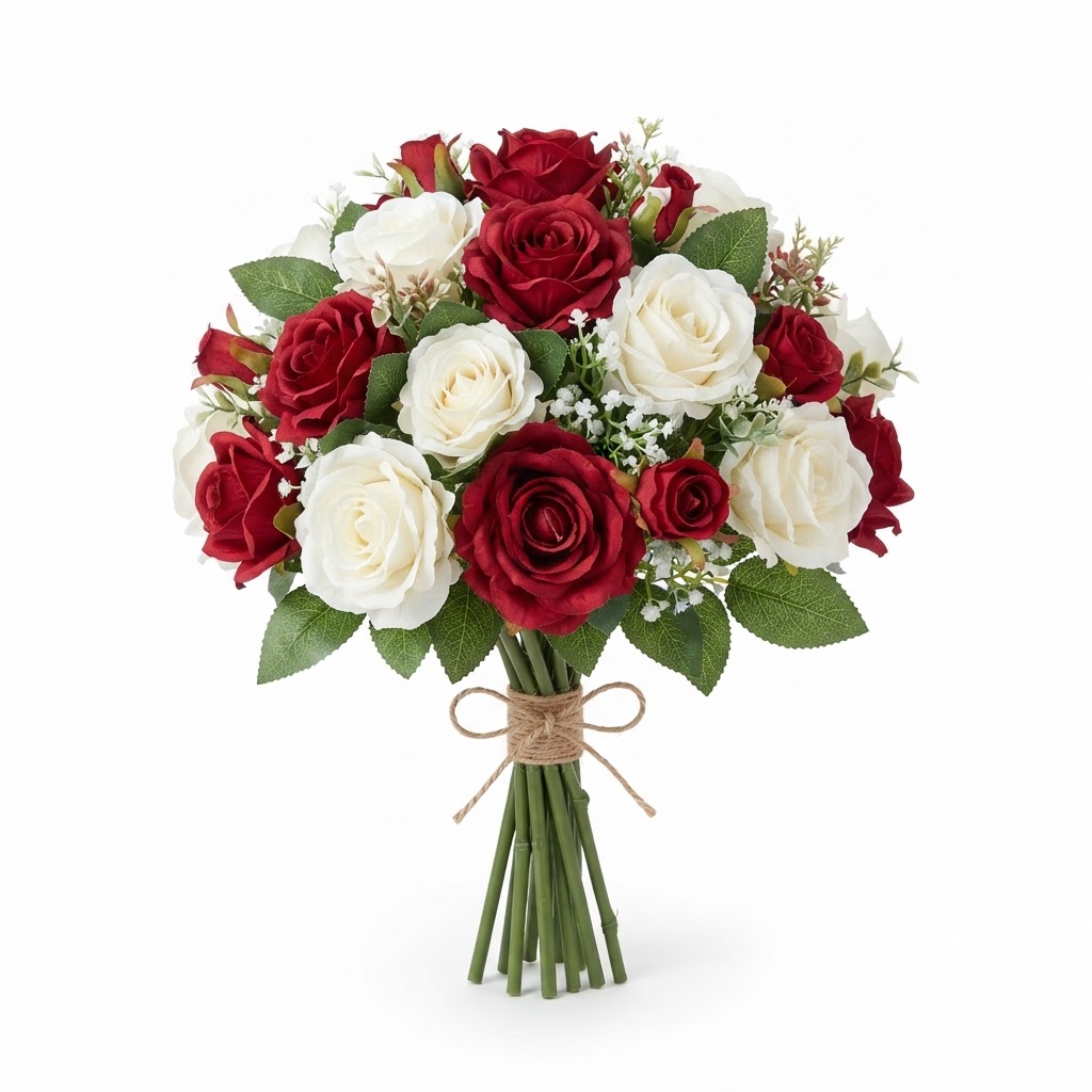 Red and White Faux Rose Bouquet