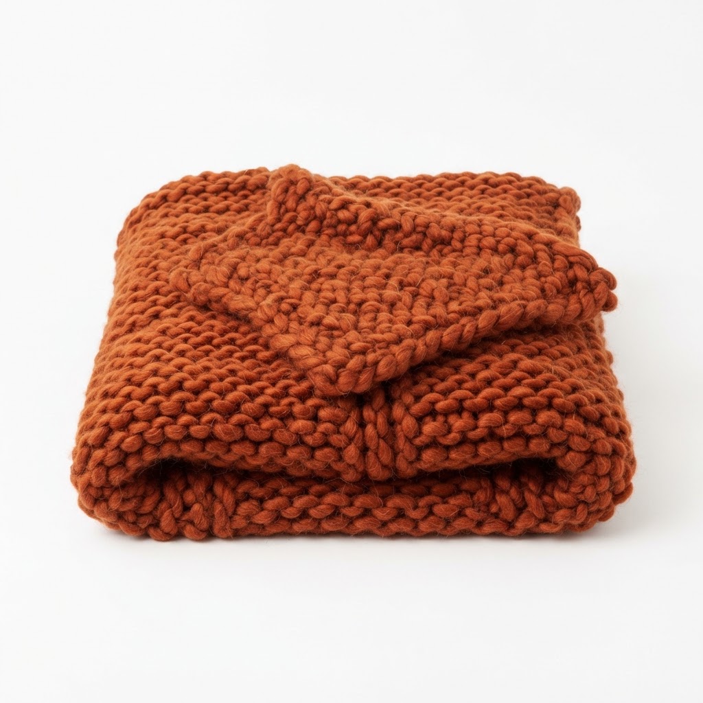 Knitted Rust Chunky Throw Blanket