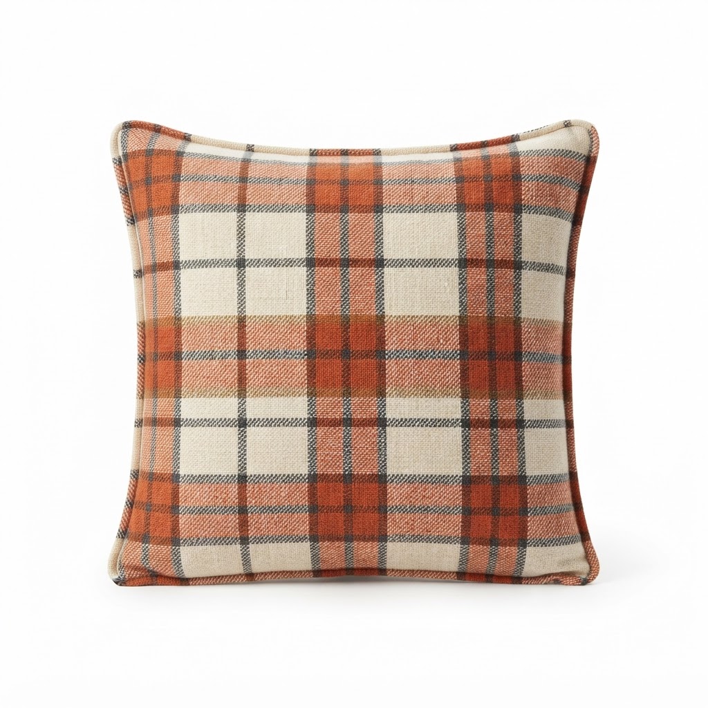Burnt Orange Plaid Throw Pillows