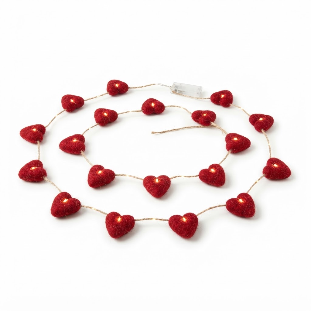 Valentine Red Heart Garland with Lights