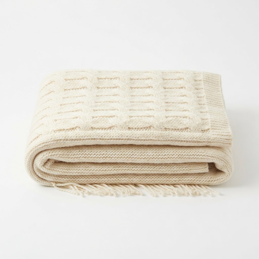 Cream Colored Wool Throw Blanket