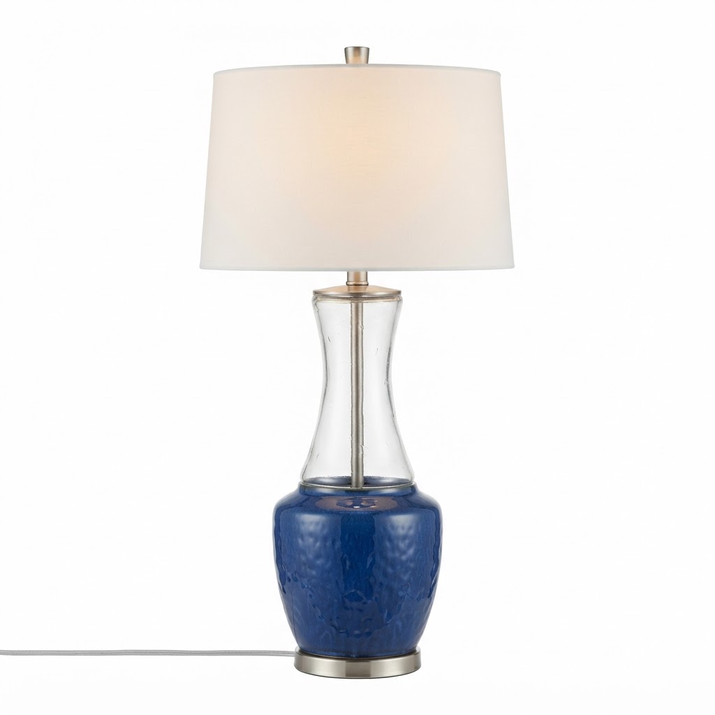 Transitional Glass and Blue Glazed Table Lamp