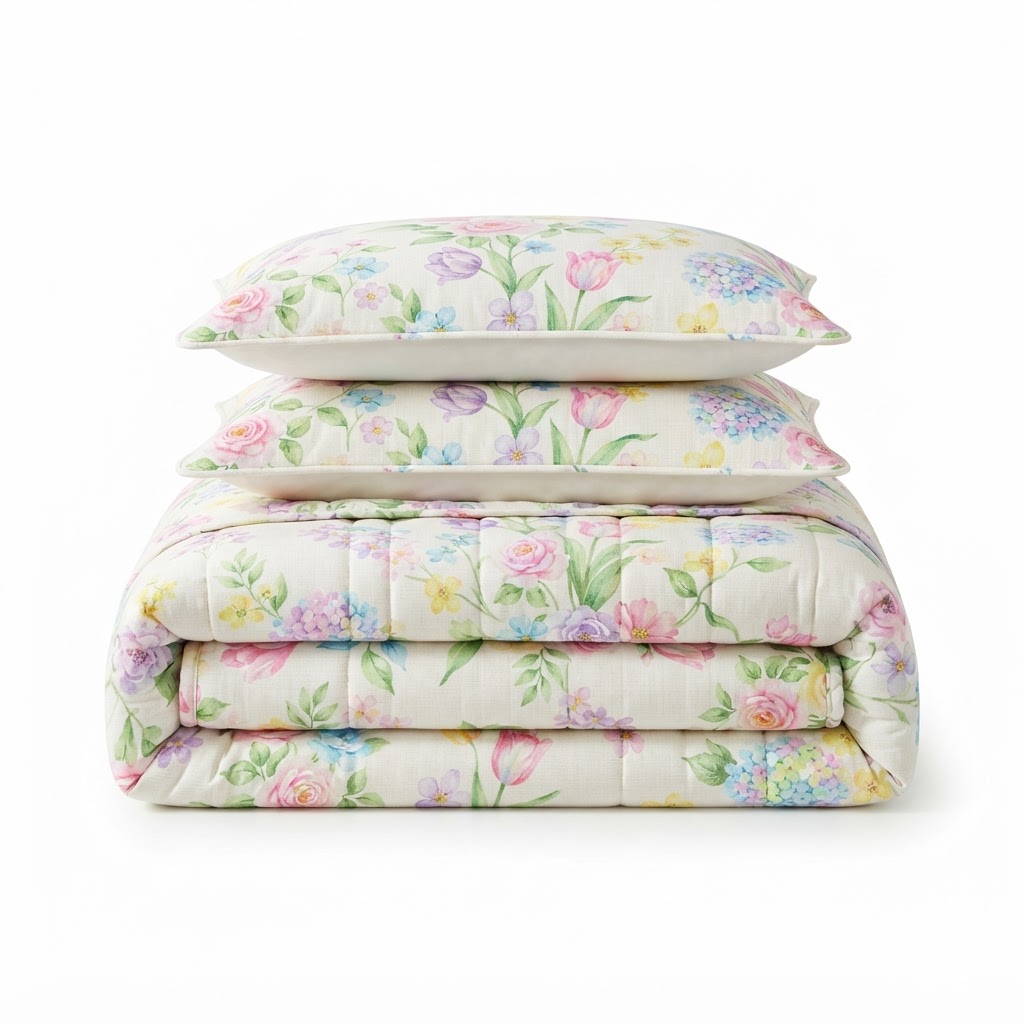 Floral Pastels Cotton Quilt Set