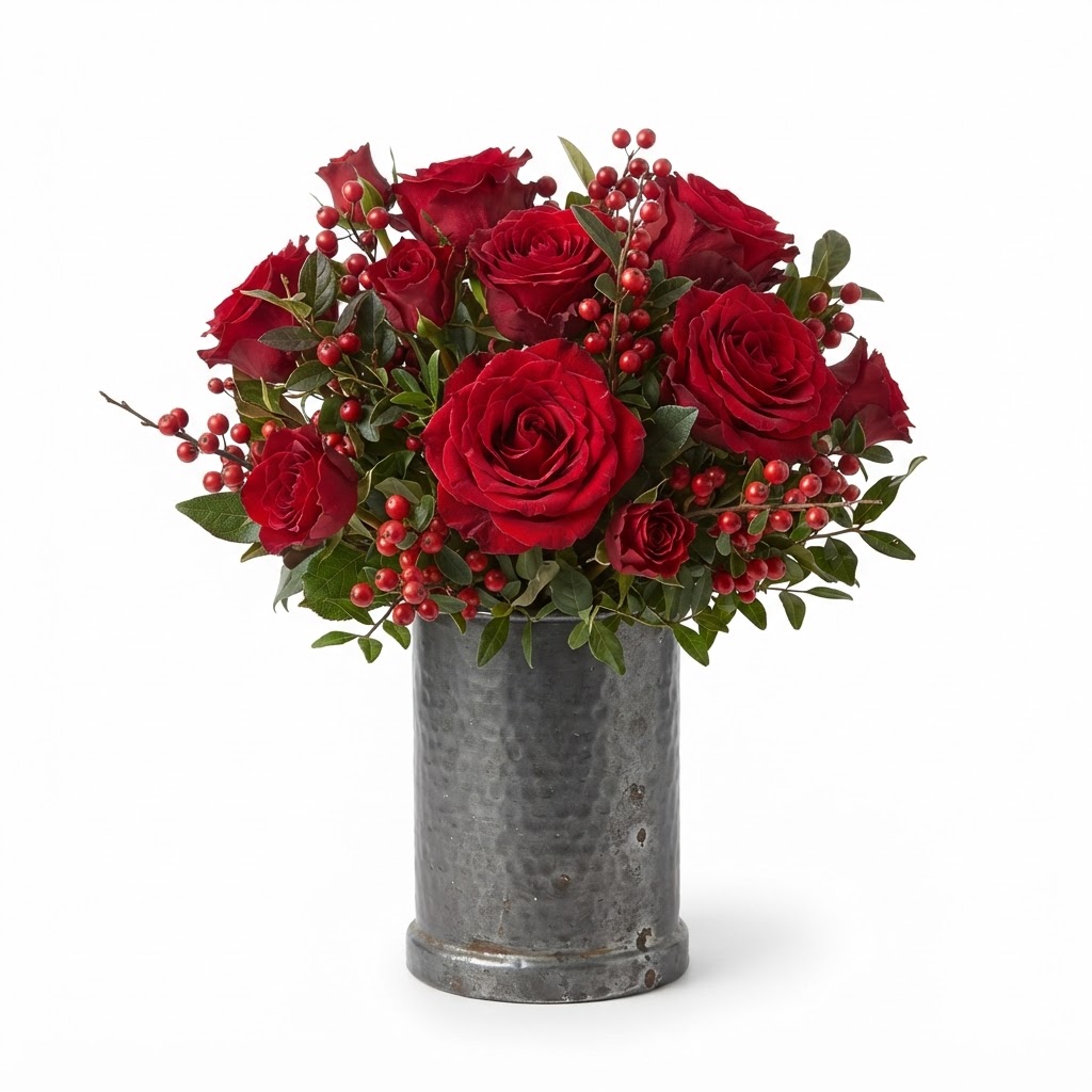 Red Berry and Rose Floral Arrangement