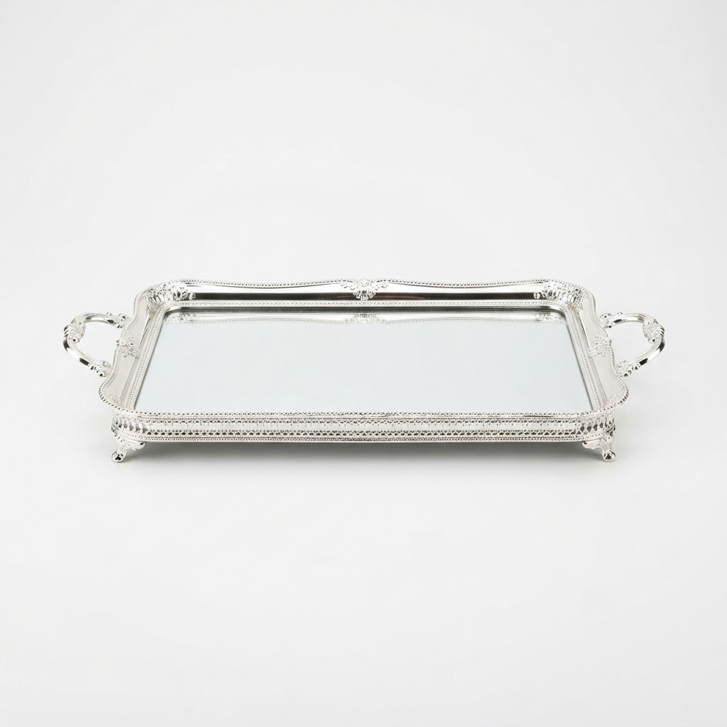 Silver Mirrored Vanity Serving Tray