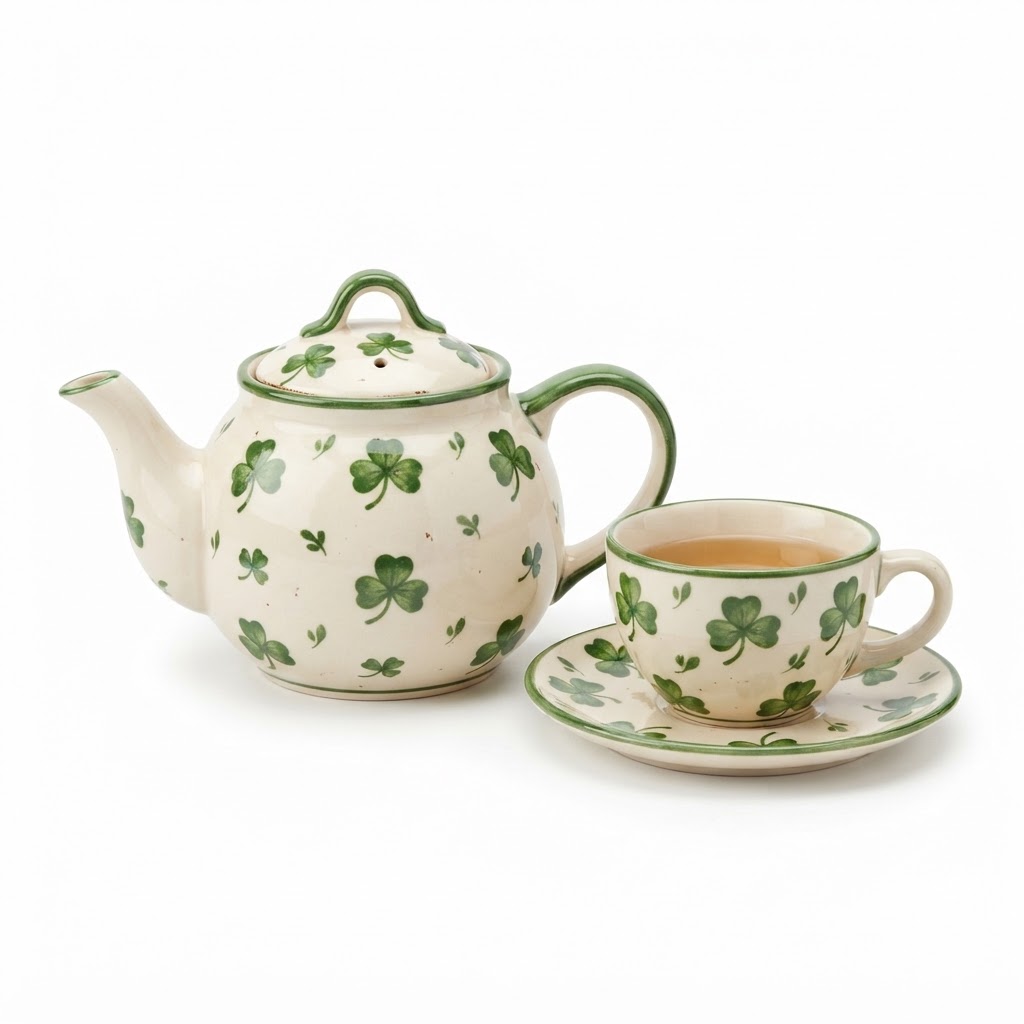 Green Shamrock Teapot and Cup Set