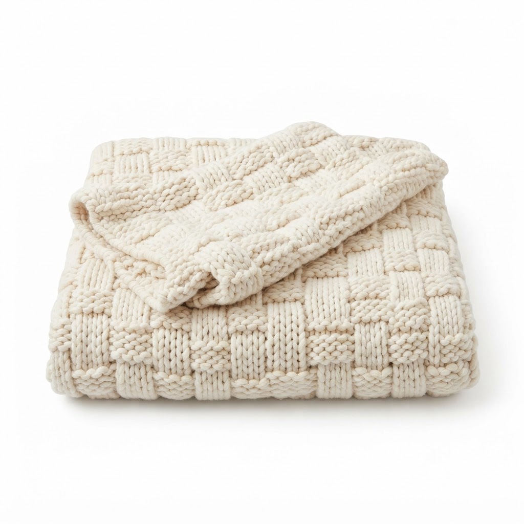Chunky Knit Cream Cotton Throw Blanket