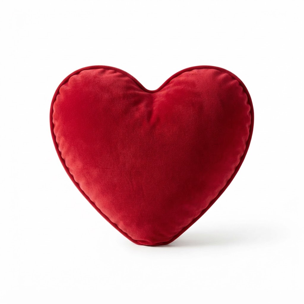 Soft Red Velvet Decorative Heart Pillow