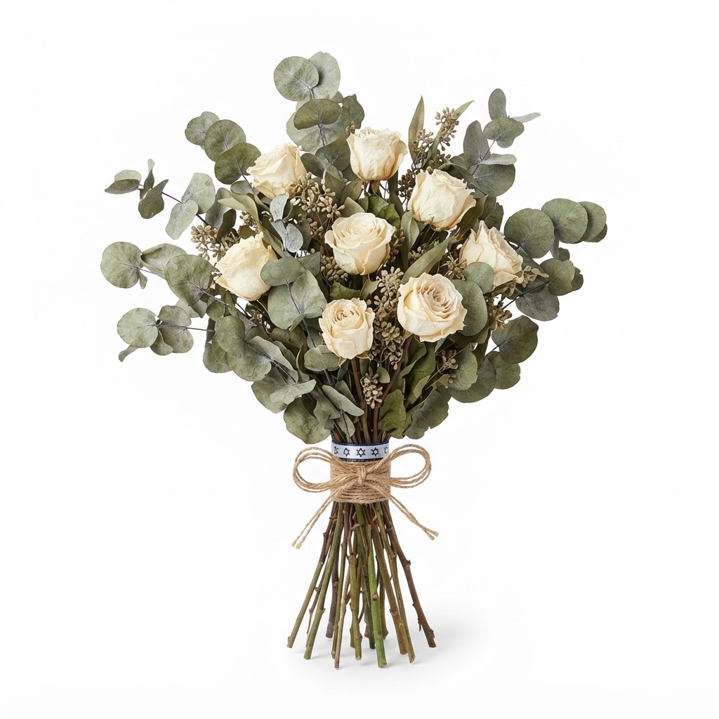 Dried Eucalyptus and White Rose Bouquet