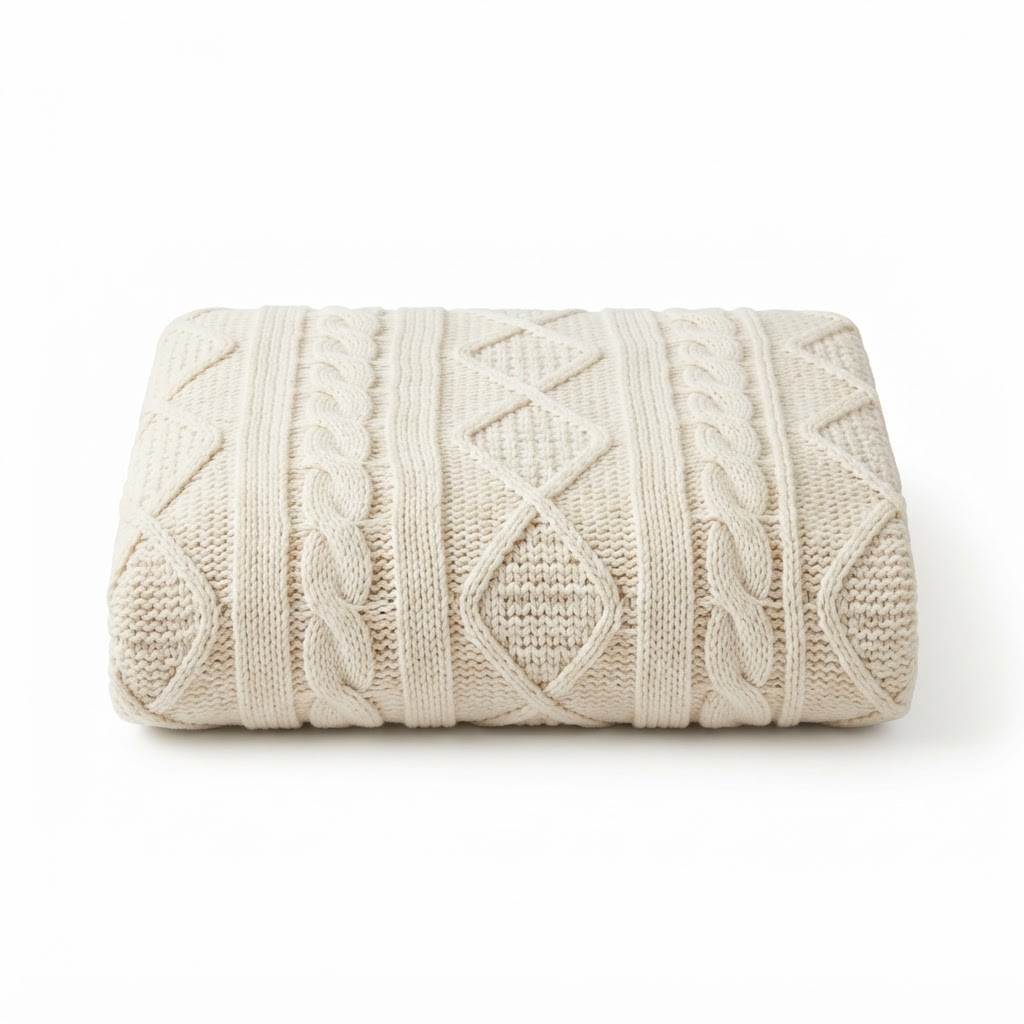 Cozy Cream Cable Knit Throw Blanket