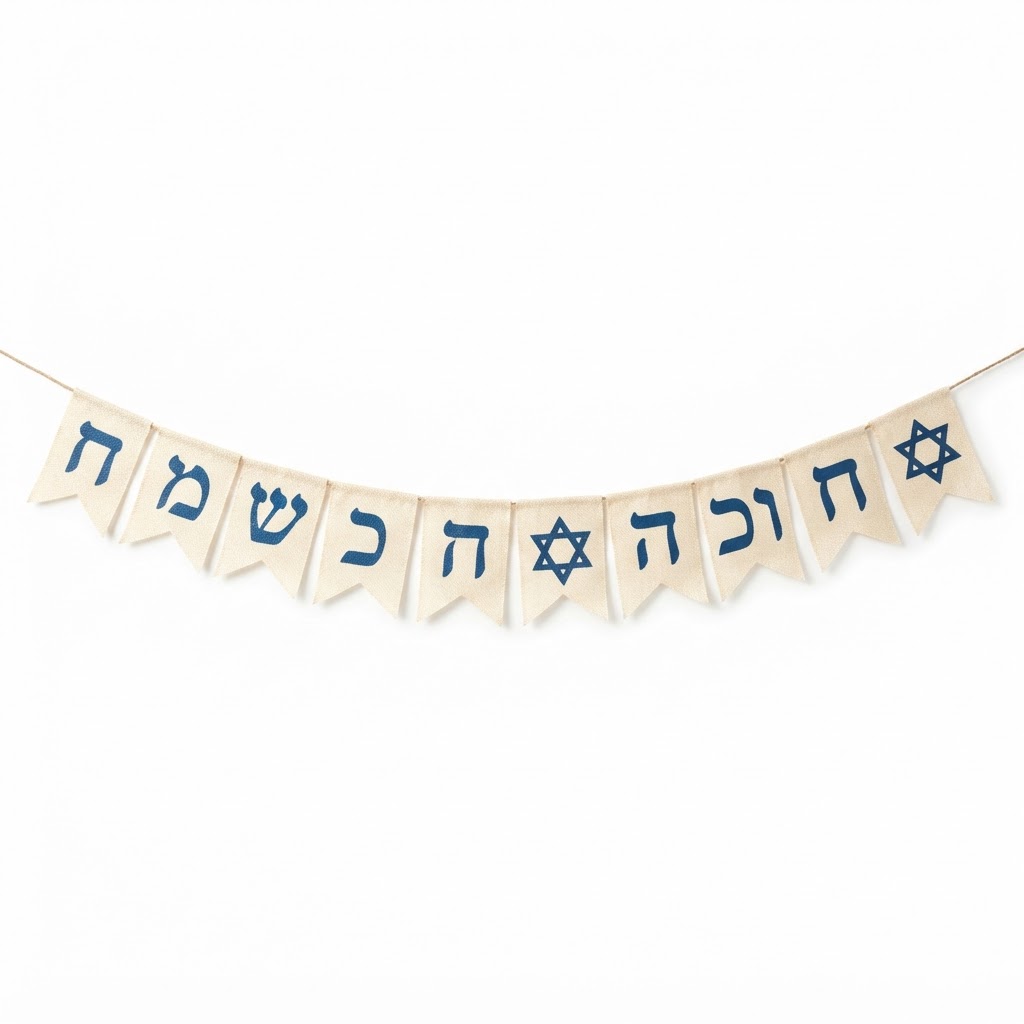Hanukkah Hebrew Text Bunting Banner