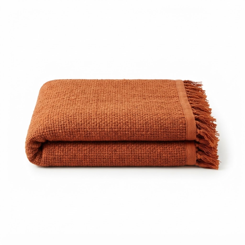 Fall Textured Rust Orange Cotton Throw