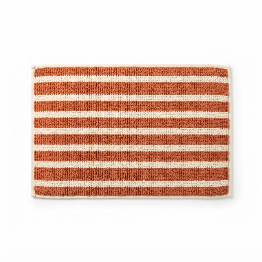 Rust Striped Cotton Bath Rug