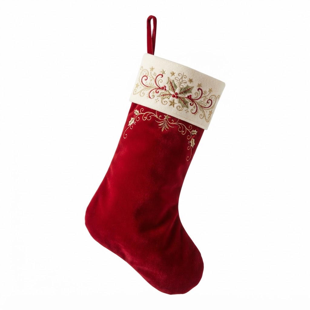 Embroidered Red Velvet Christmas Stockings